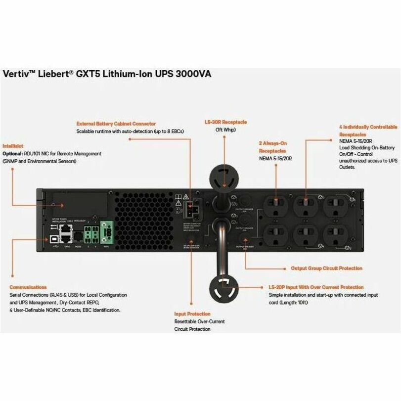 Vertiv Liebert GXT5 Lithium-Ion Online UPS 3000VA/2700W 120V Tower/Rack UPS