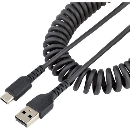 StarTech.com 3ft (1m) USB A to C Charging Cable Coiled Heavy Duty USB 2.0 A to Type-C Durable Fast Charge & Sync USB-C Cable Black M/M