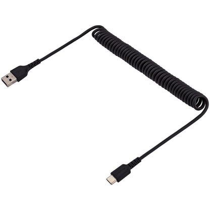 StarTech.com 3ft (1m) USB A to C Charging Cable Coiled Heavy Duty USB 2.0 A to Type-C Durable Fast Charge & Sync USB-C Cable Black M/M