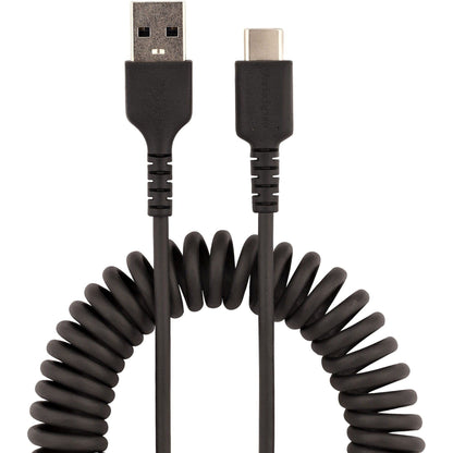 StarTech.com 3ft (1m) USB A to C Charging Cable Coiled Heavy Duty USB 2.0 A to Type-C Durable Fast Charge & Sync USB-C Cable Black M/M