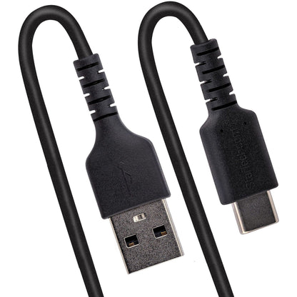 StarTech.com 3ft (1m) USB A to C Charging Cable Coiled Heavy Duty USB 2.0 A to Type-C Durable Fast Charge & Sync USB-C Cable Black M/M