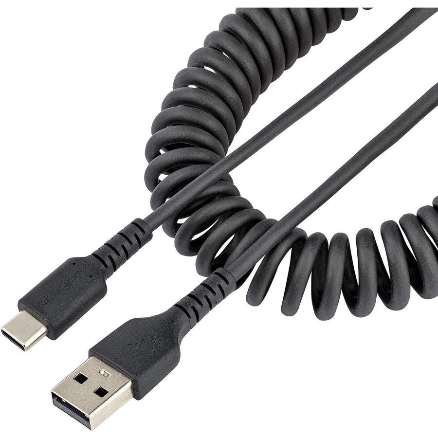 StarTech.com 20in (50cm) USB A to C Charging Cable Coiled Heavy Duty USB 2.0 A to Type-C Durable Fast Charge & Sync USB-C Cable Black