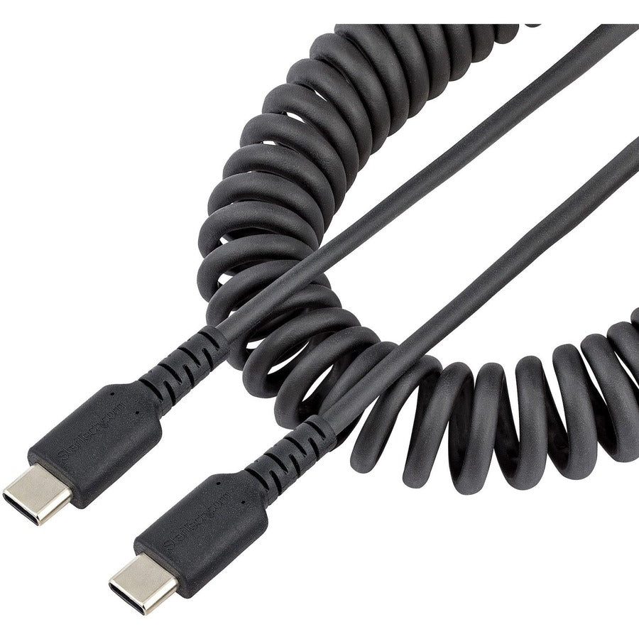 StarTech.com 3ft (1m) USB C Charging Cable Coiled Heavy Duty Fast Charge & Sync USB-C Cable High Quality USB 2.0 Type-C Cable Black