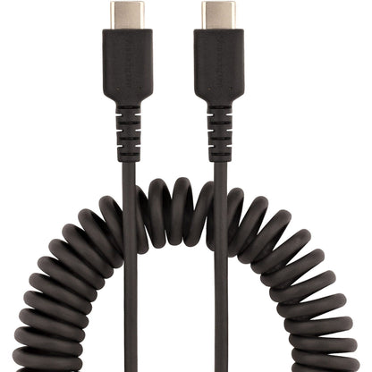 StarTech.com 20in (50cm) USB C Charging Cable Coiled Heavy Duty Fast Charge & Sync USB-C Cable High Quality USB 2.0 Type-C Cable Black