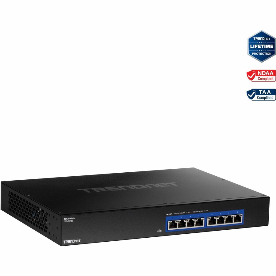 TRENDnet 8-Port 10G Switch 8 x 10G RJ-45 Ports 160Gbps Switching Capacity Rack mountable 10 Gigabit Network Connections Lifetime Protection Black TEG-S708