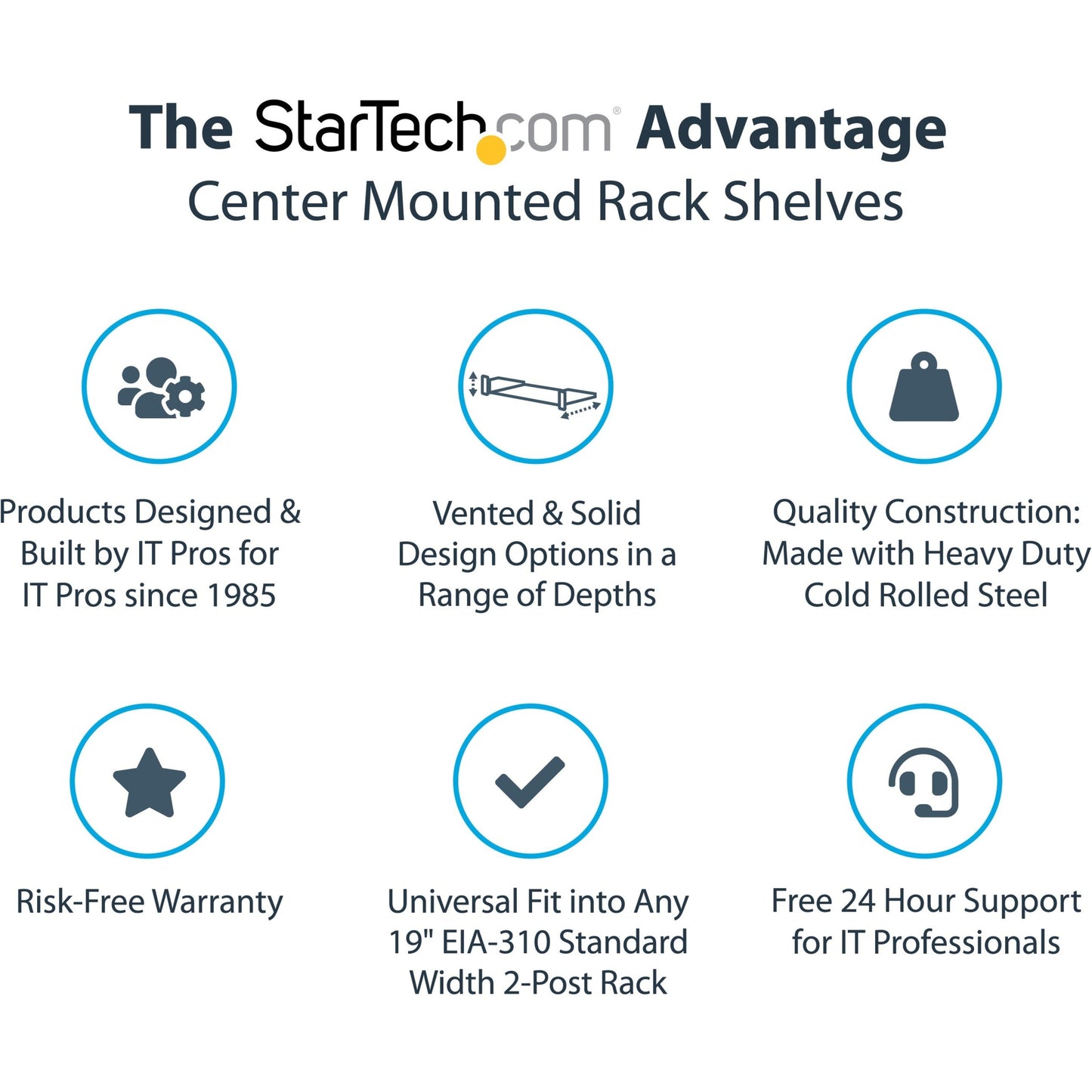 StarTech.com 2U Vented Server Rack Shelf - Center Mount Fixed 14" Deep Cantilever Rackmount Tray for 19" Data/AV/Network w/Cage Nuts