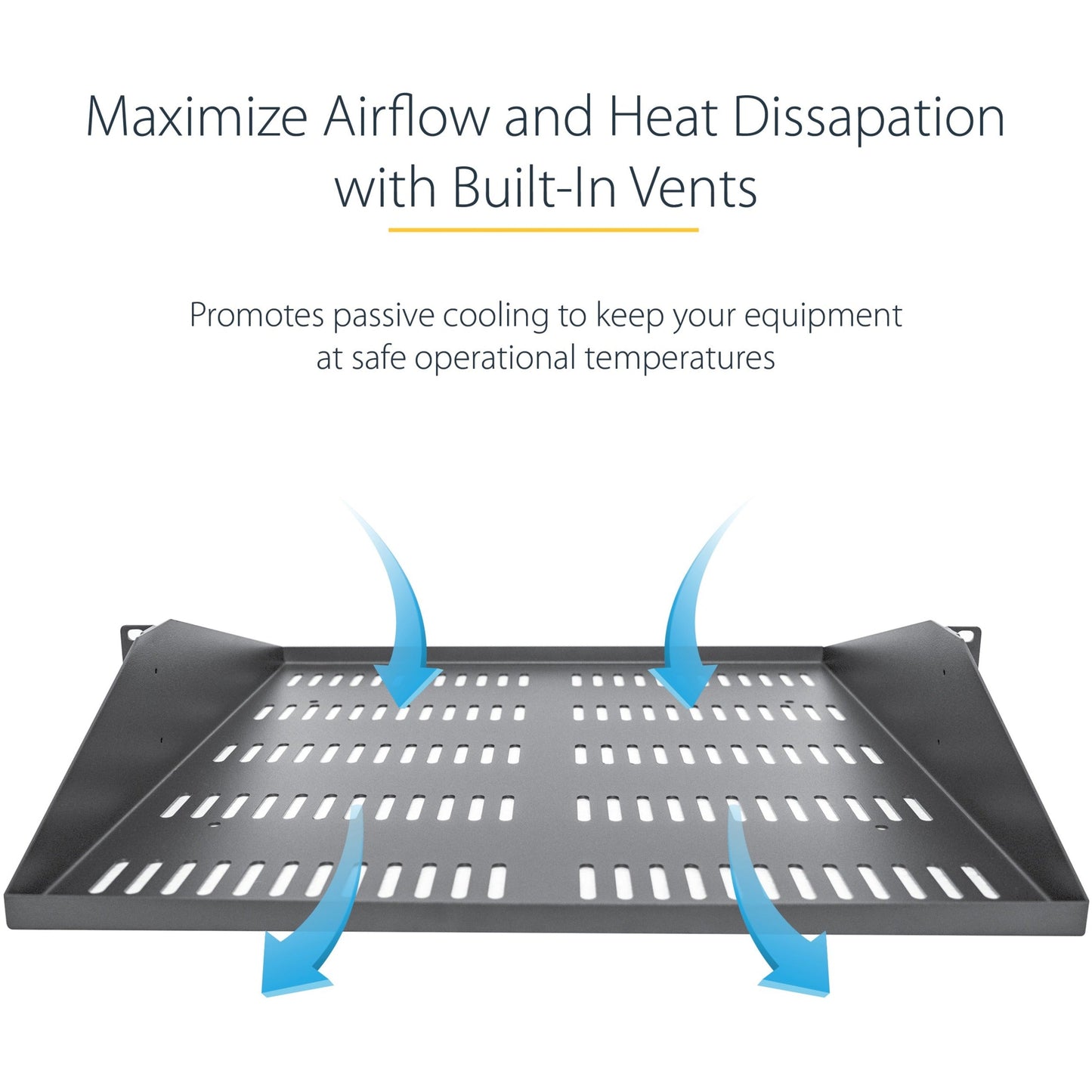 StarTech.com 2U Vented Server Rack Shelf - Center Mount Fixed 14" Deep Cantilever Rackmount Tray for 19" Data/AV/Network w/Cage Nuts