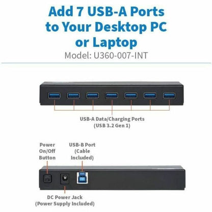 Tripp Lite 7-Port USB-A Mini Hub - USB 3.2 Gen 1 International Plug Adapters