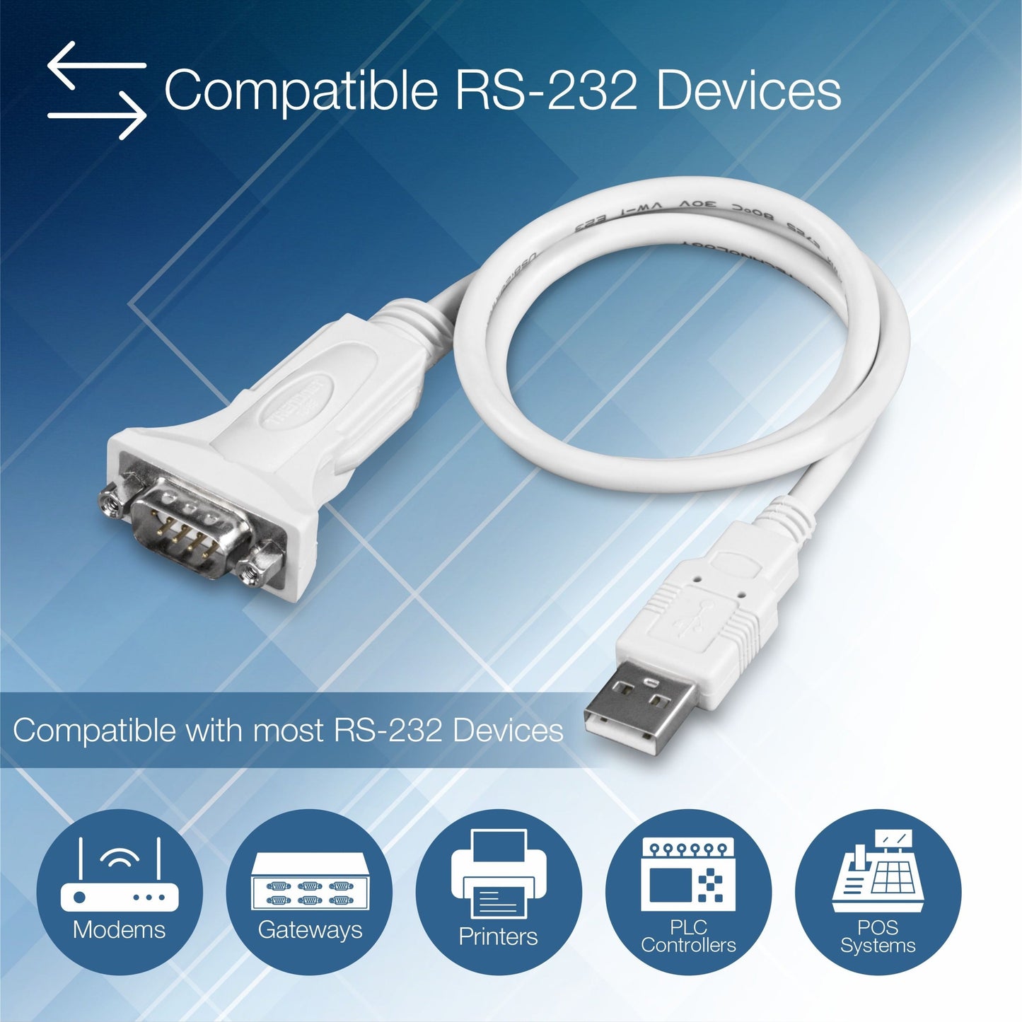 TRENDnet USB to Serial 9-Pin Converter Cable Connect a RS-232 Serial Device to a USB 2.0 Port Supports Windows & Mac USB 1.1 USB 2.0 USB 3.0 21 Inch Cable Length Plug & Play White TU-S9