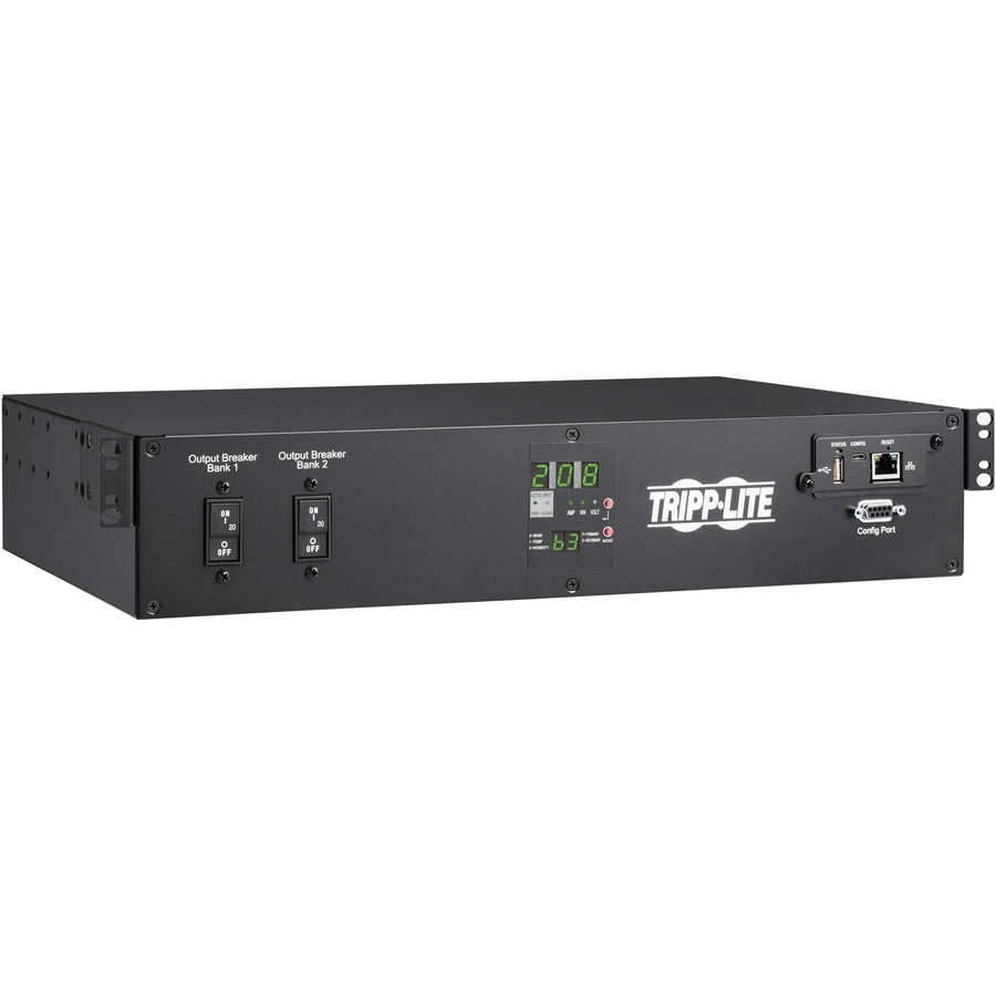 Tripp Lite 5.8kW 208/240V Single-Phase ATS/Monitored PDU - 16 C13 2 C19 & 1 L6-30R Outlets Dual L6-30P Inputs 10 ft. Cords 2U TAA