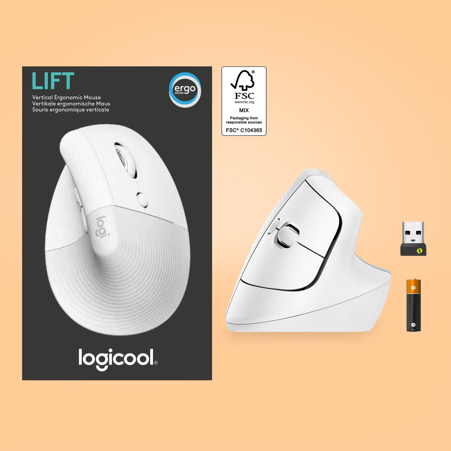 Logitech Lift Vertical Ergonomic Mouse (Off-white)