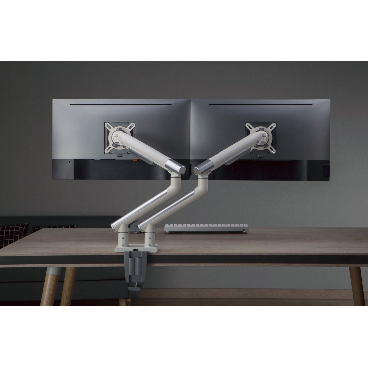 Amer Mounts HYDRA2A Desk Mount for Display Screen Curved Screen Display Monitor - Space Gray Textured White