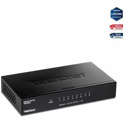 TRENDnet 8-Port Gigabit Desktop Switch TEG-S83 8 x Gigabit RJ-45 Ports 16Gbps Switching Capacity Fanless Design Metal Enclosure Lifetime Protection Black