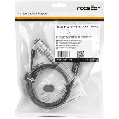 Rocstor Rocbolt N19 Security Cable 4-digit Combination Lock For Nano-Shaped Slots