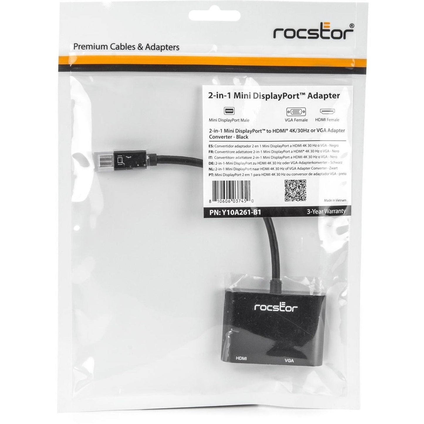 Rocstor Premium 2-in-1 Mini DisplayPort to HDMI 4K 30Hz or VGA Adapter Converter
