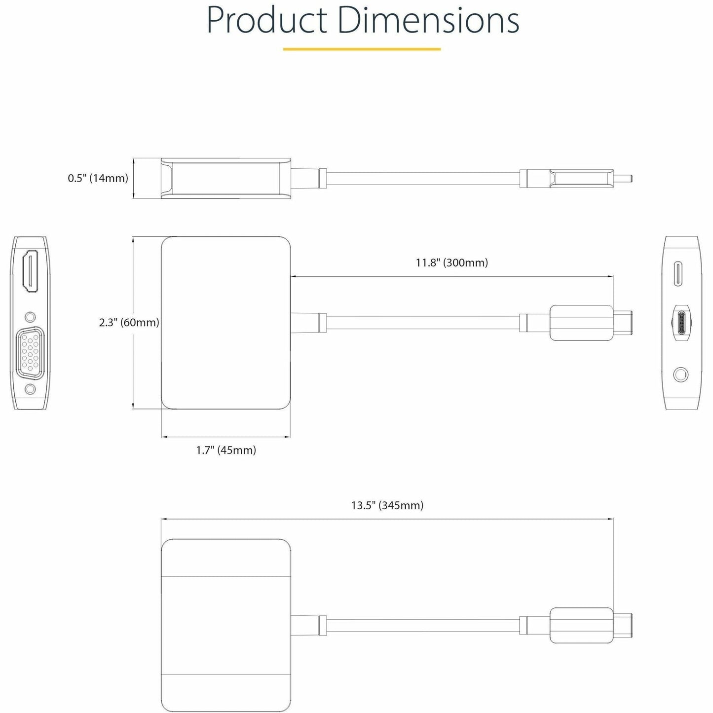 StarTech.com USB C Video Adapter USB C to HDMI VGA Multiport Adapter 3.5mm Audio 4K 60Hz HDR 100W PD 3.0 PT USB C Display Adapter