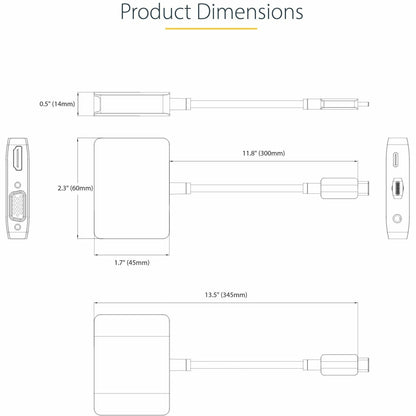 StarTech.com USB C Video Adapter USB C to HDMI VGA Multiport Adapter 3.5mm Audio 4K 60Hz HDR 100W PD 3.0 PT USB C Display Adapter