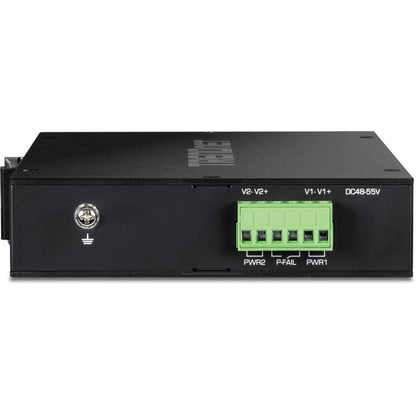 TRENDnet 5-Port Industrial Gigabit PoE+ Switch Wide Temperature Range -20&deg; - 65&deg;C (-4&deg; - 149&deg;F) DIN-Rail Switch 50-55V DC 4 x Gigabit PoE+ Ports 1 x Gigabit SFP Slot TI-PGM541 Black
