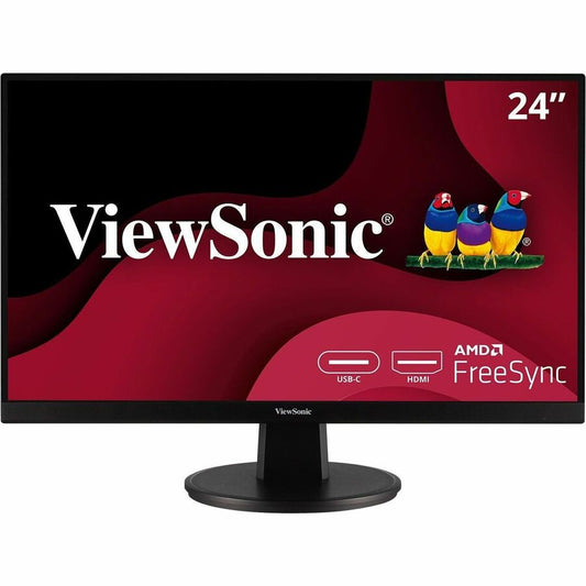 ViewSonic VA2447-MHU 24 Inch Full HD 1080p USB C Monitor with Ultra-Thin Bezel AMD FreeSync 75Hz Eye Care 15W Charging HDMI and VGA Inputs for Home and Office