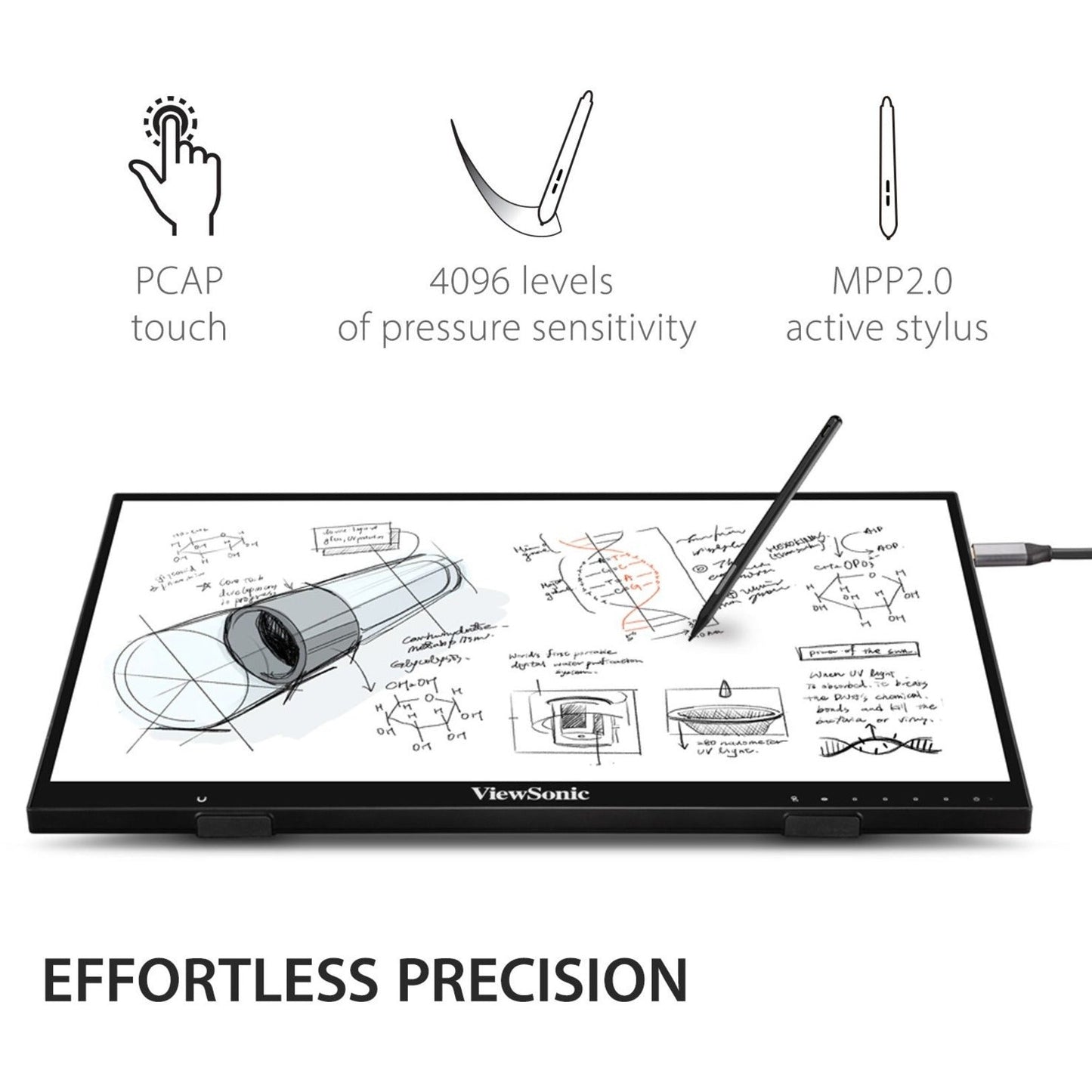 ViewSonic ID2456 24 Inch Touch Display Tablet with Active Stylus Advanced Ergonomics and USB C for Digital Writing Graphics Drawing Remote Teaching Distance Learning