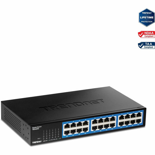 TRENDnet 24-Port Gigabit Switch TEG-S25 24 x Gigabit RJ-45 Ports 48Gbps Switching Capacity Fanless Design Metal Enclosure Internal Power Supply Lifetime Protection Black