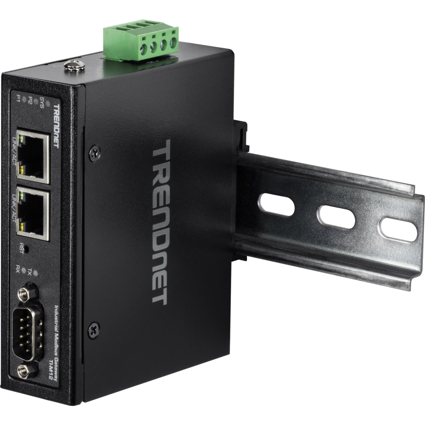 TRENDnet 1-Port Fast Ethernet Industrial Modbus Gateway 1 x Serial DB-9 Port 2 x Fast Ethernet Ports Up to 100m (328 ft) IP30 Rated Housing Extreme Temperature Protection Black TI-M12