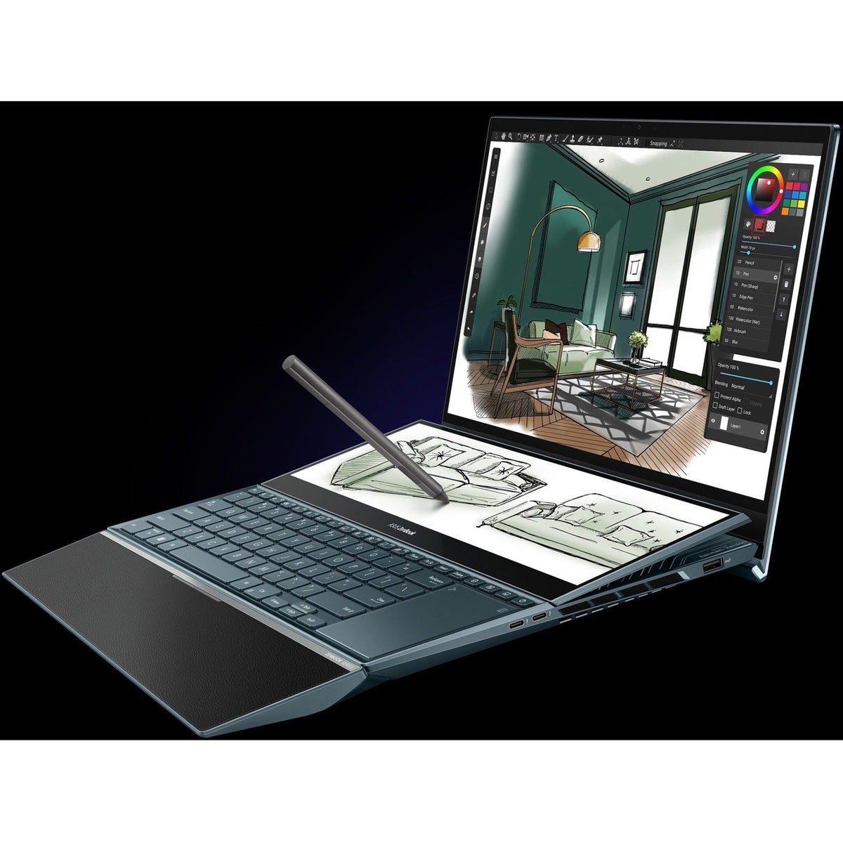 Asus ZenBook Pro Duo 15 OLED UX582 UX582ZM-XS96T 15.6" Touchscreen Notebook - 4K UHD - 3840 x 2160 - Intel Core i9 12th Gen i9-12900H Tetradeca-core (14 Core) 2.50 GHz - 32 GB Total RAM - 32 GB On-board Memory - 1 TB SSD - Celestial Blue