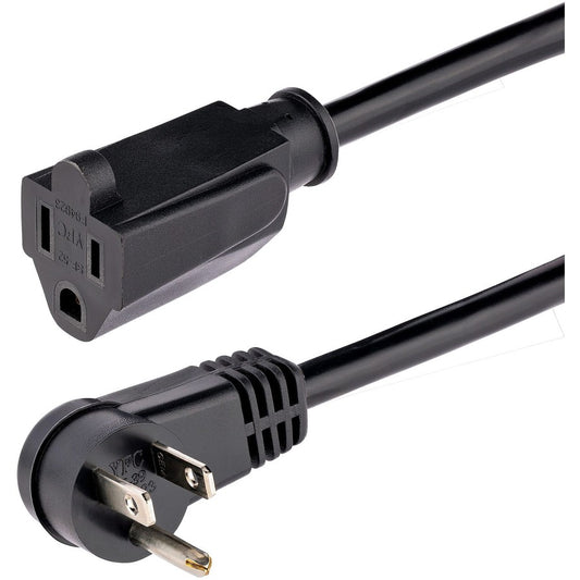 StarTech.com 6ft (2m) Power Extension Cord Right Angle NEMA 5-15P to NEMA 5-15R 13A 125V 16AWG Black Flat Outlet Extension Cable