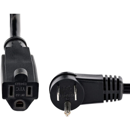 StarTech.com 6ft (2m) Power Extension Cord Right Angle NEMA 5-15P to NEMA 5-15R 13A 125V 16AWG Black Flat Outlet Extension Cable