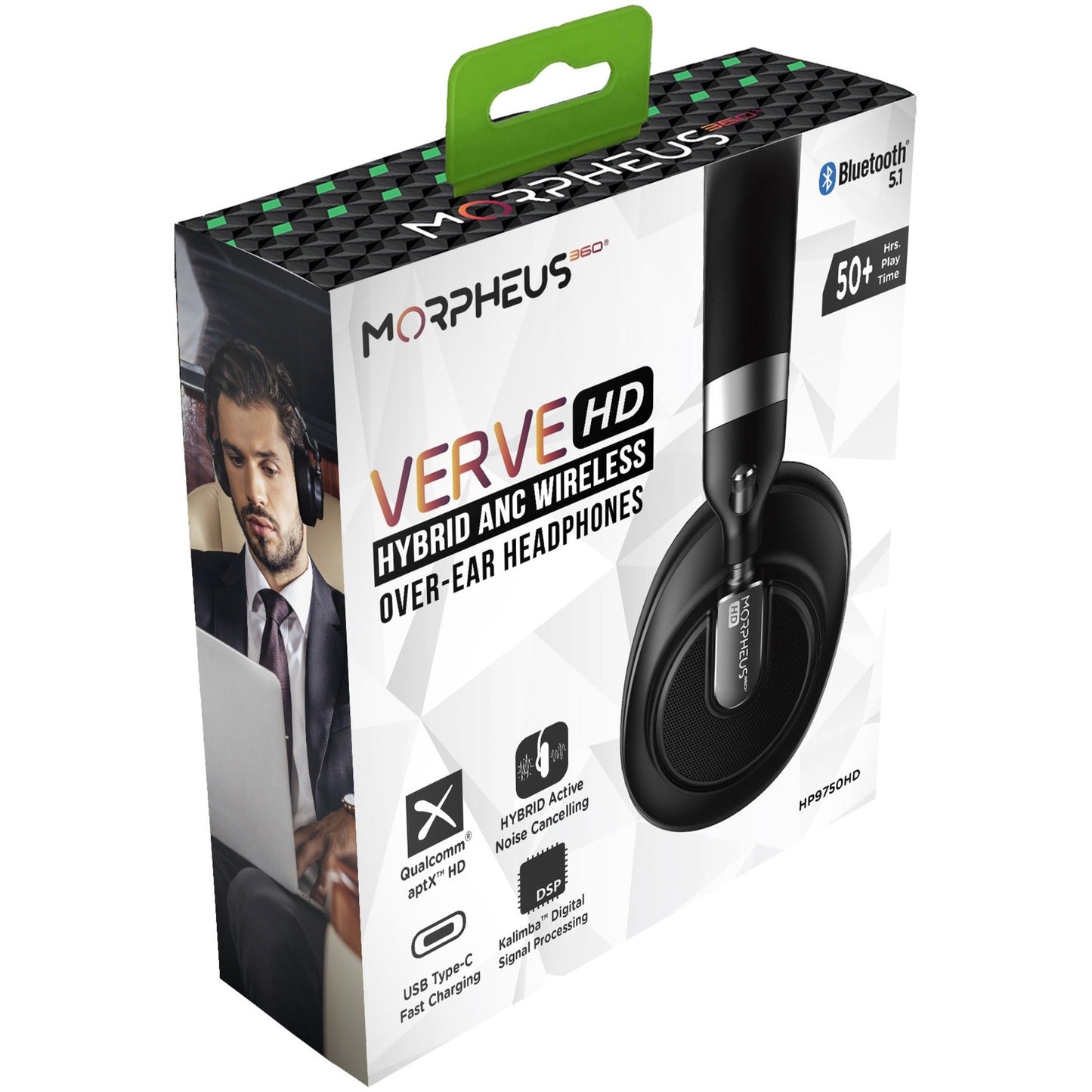 Morpheus 360 Verve HD Hybrid ANC Wireless Noise Cancelling Headphones - Bluetooth Headset with Microphone - HP9750HD