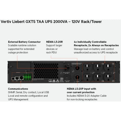 Vertiv Liebert GXT5 TAA UPS - 2000VA/1800W 120V Online 2U Rack/Tower UPS