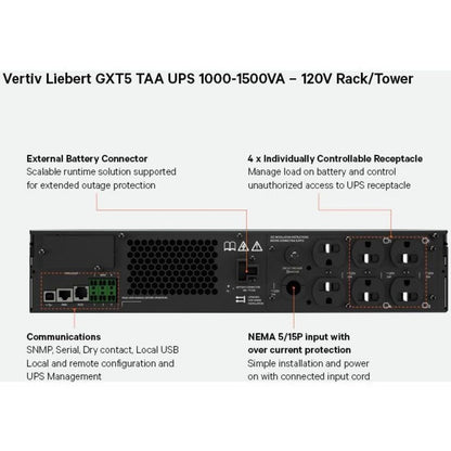 Vertiv Liebert GXT5 TAA UPS - 1500VA/1350W 120V Online 2U Rack/Tower UPS