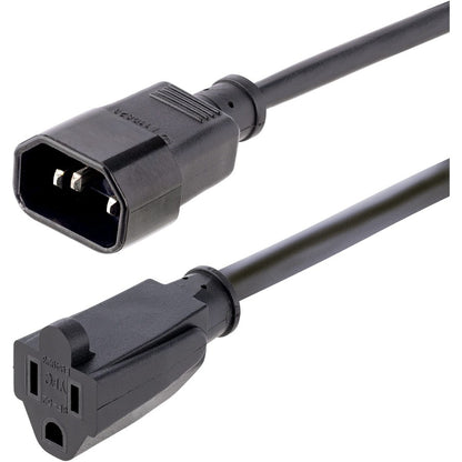 StarTech.com 3ft (1m) Power Extension Cord IEC C14 to NEMA 5-15R 10A 125V 18AWG Black Outlet Extension Cable for Power Supplies