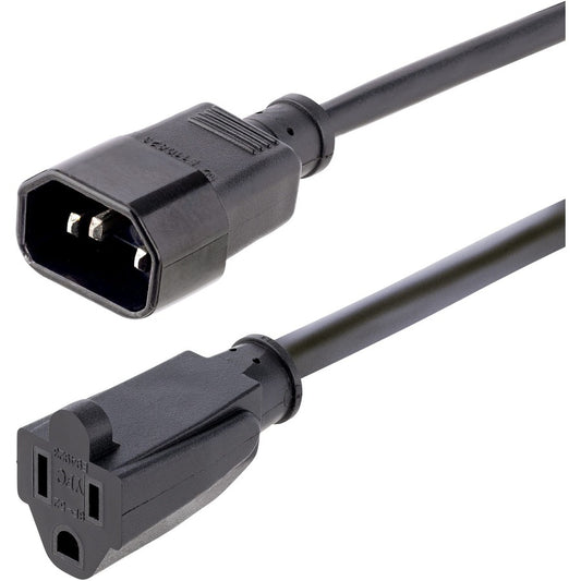 StarTech.com 3ft (1m) Power Extension Cord IEC C14 to NEMA 5-15R 10A 125V 18AWG Black Outlet Extension Cable for Power Supplies