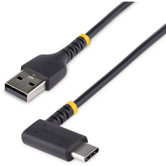 StarTech.com 6in (15cm) USB A to C Charging Cable Right Angle Heavy Duty Fast Charge USB-C Cable Durable and Rugged Aramid Fiber 3A