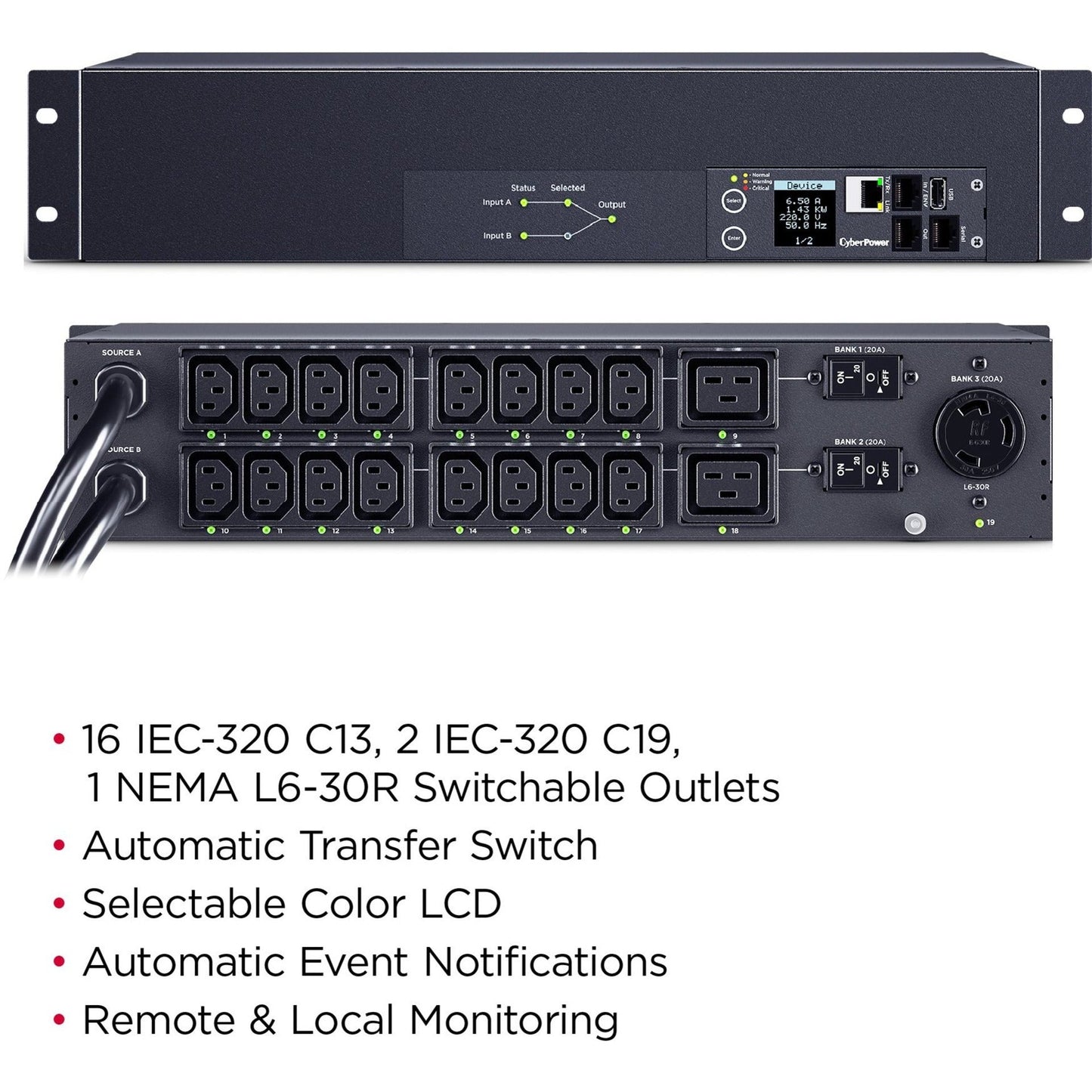 CyberPower Metered ATS PDU PDU44007 19-Outlets PDU