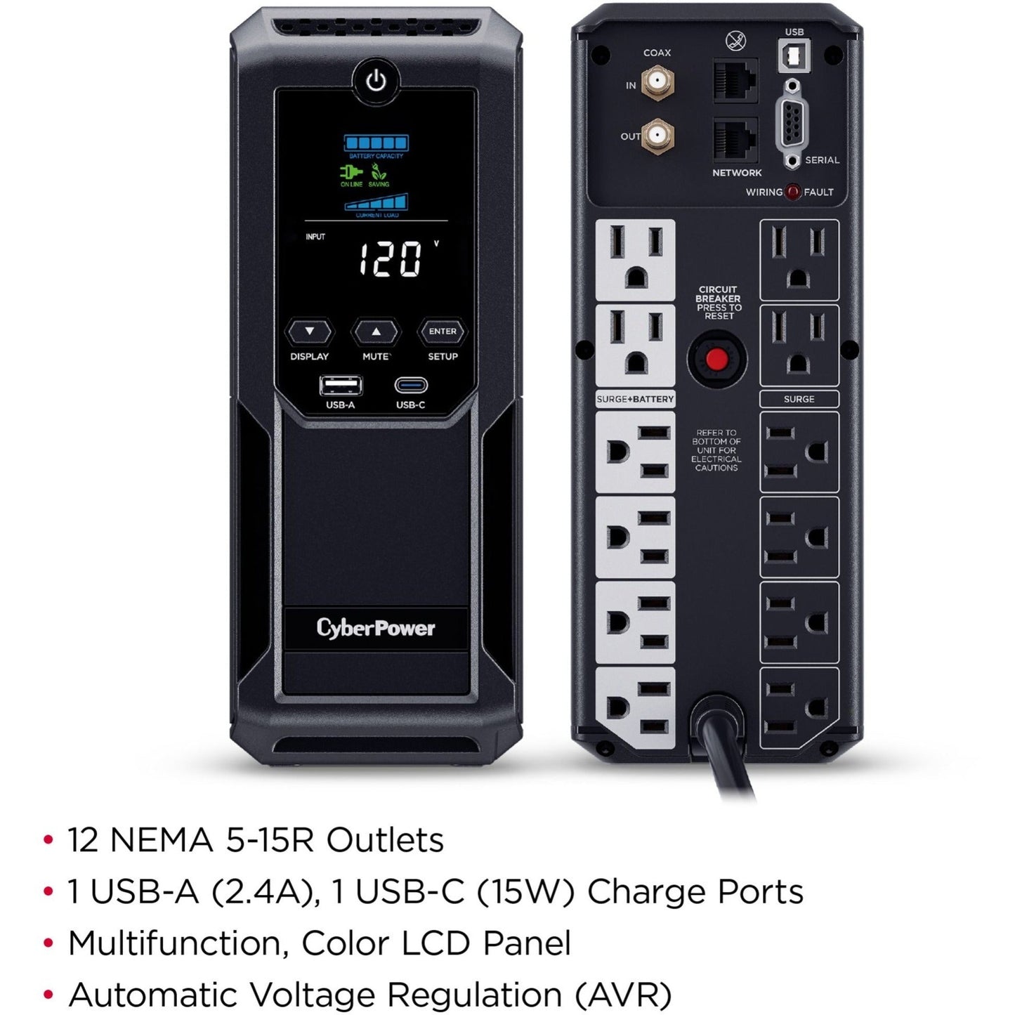 CyberPower Intelligent LCD UPS CP1500AVRLCD3 1500VA Mini-tower UPS