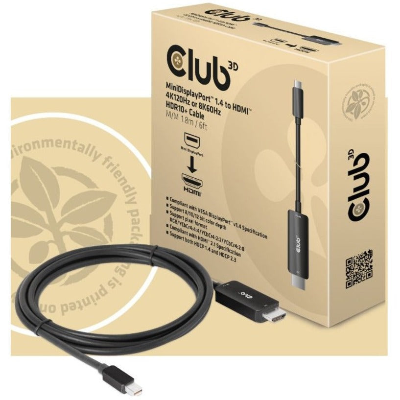 Club 3D MiniDisplayPort 1.4 to HDMI 4K120Hz or 8K60Hz HDR10+ Cable M/M 1.8m / 6ft