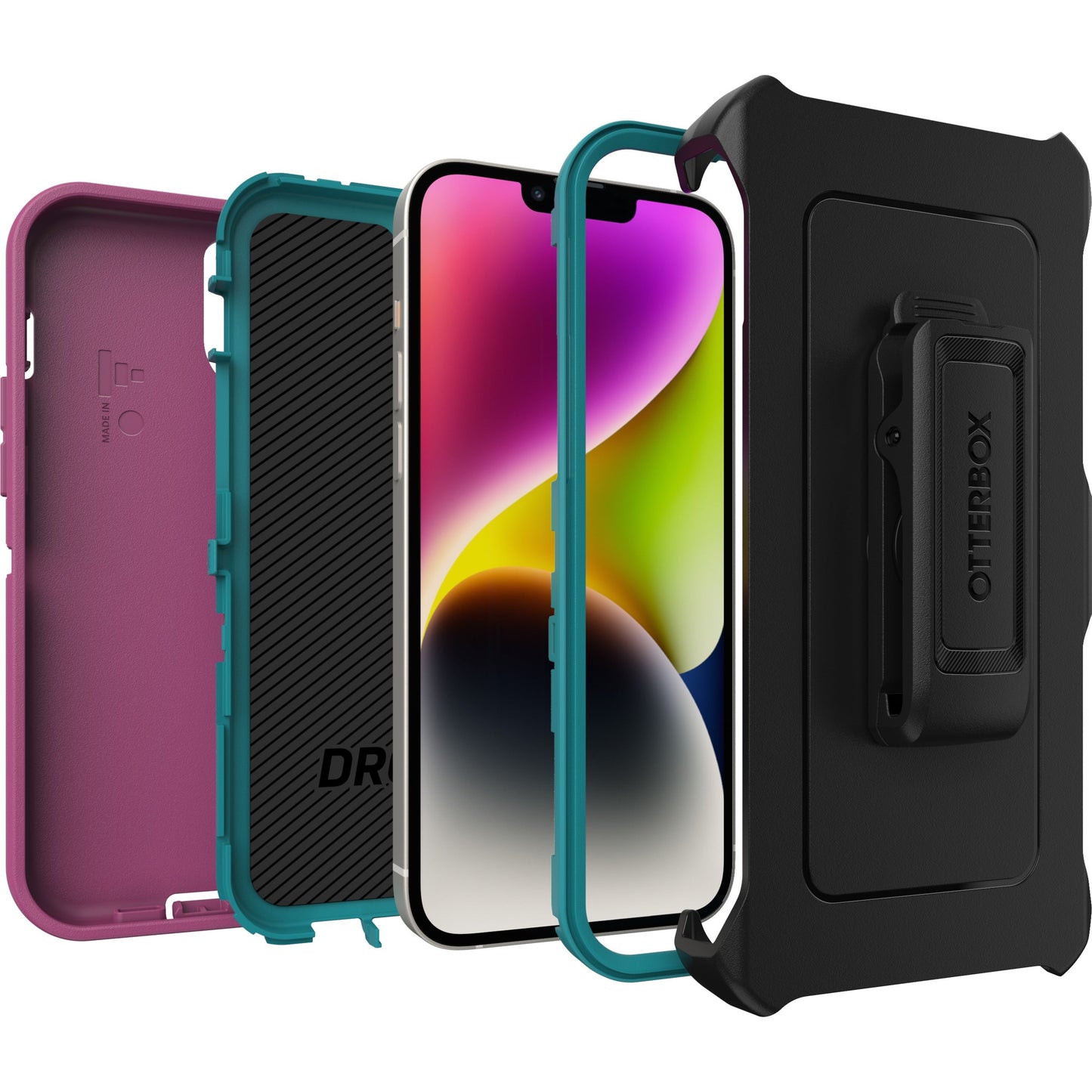OtterBox Defender Rugged Carrying Case (Holster) Apple iPhone 14 Plus Smartphone - Canyon Sun (Pink)