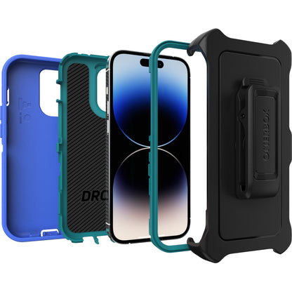 OtterBox Defender Rugged Carrying Case (Holster) Apple iPhone 14 Pro Smartphone - Rain Check (Blue)