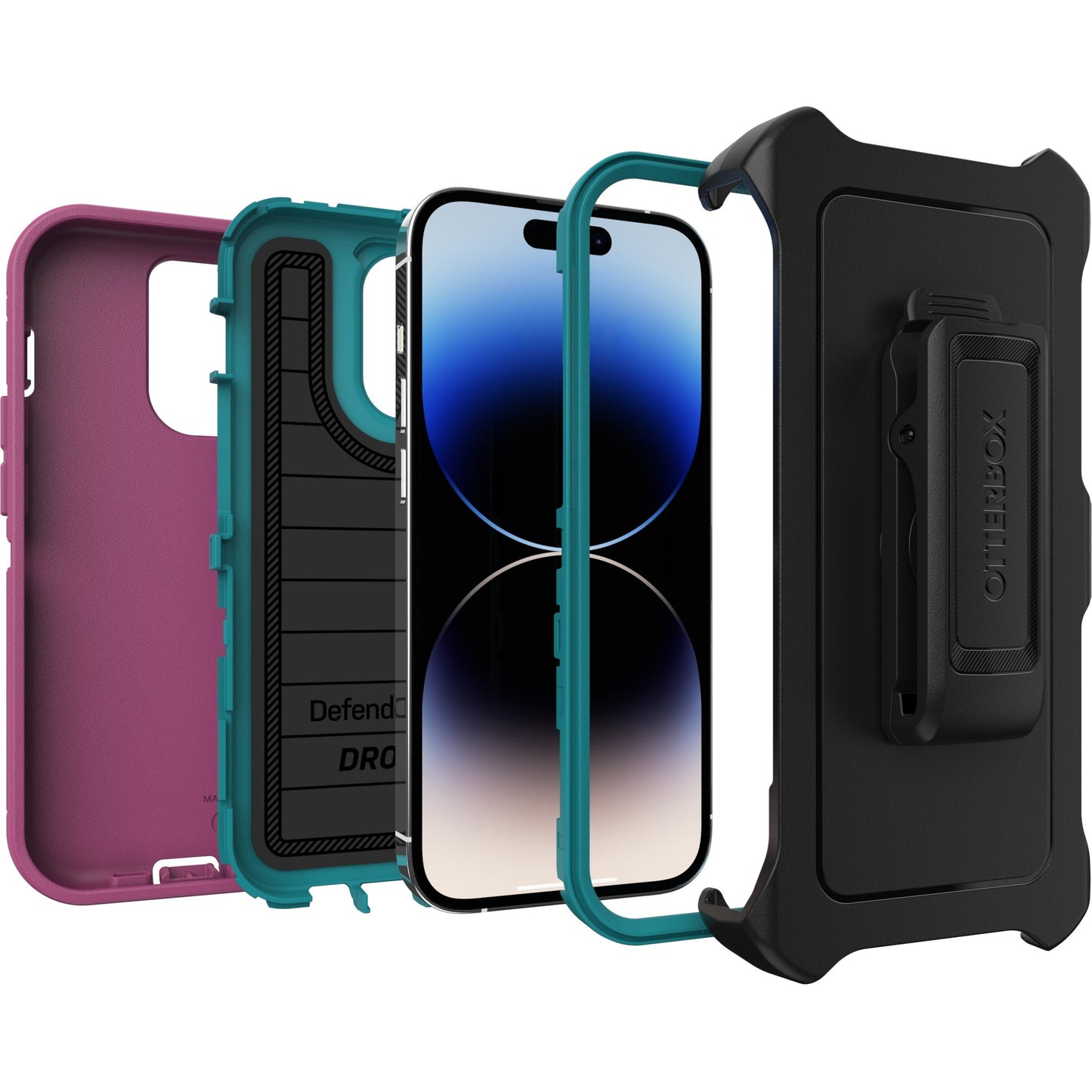 OtterBox Defender Series Pro Rugged Carrying Case (Holster) Apple iPhone 14 Pro Smartphone - Canyon Sun (Pink)