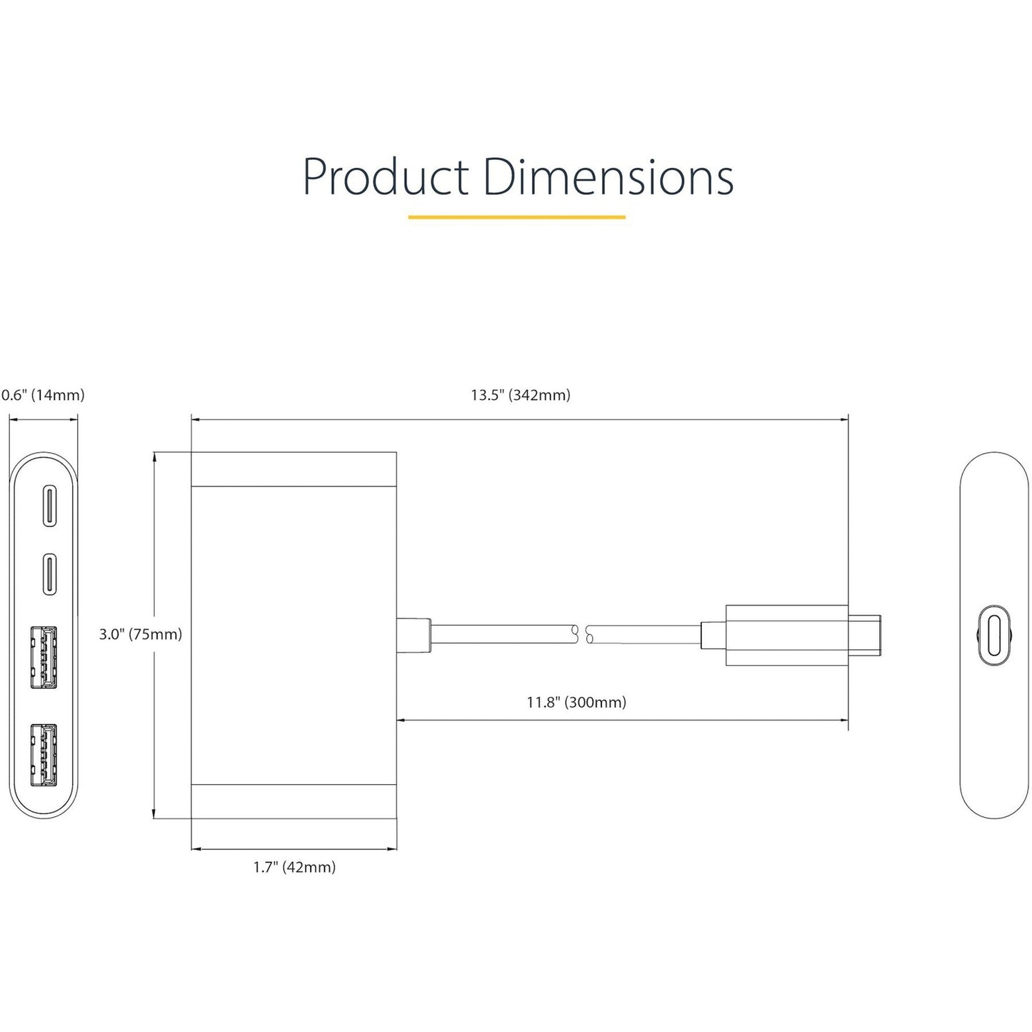 StarTech.com 4-Port USB-C Hub with 100W Power Delivery Pass-Through 2x USB-A + 2x USB-C 5Gbps 1ft/30cm Long Cable Portable USB 3.0 Hub