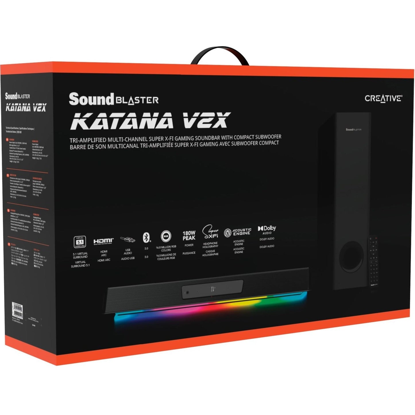 Sound Blaster Katana V2X 2.1 Bluetooth Sound Bar Speaker - 90 W RMS - Black