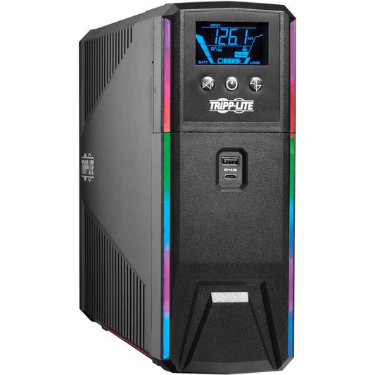 Tripp Lite UPS 1500VA 900W 120V Pure Sine Wave Gaming UPS Battery Backup - LCD AVR RGB LEDs USB Charging Power Saving