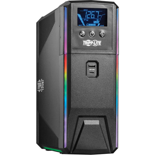 Tripp Lite UPS 1000VA 600W 120V Pure Sine Wave Gaming UPS Battery Backup - LCD AVR RGB LEDs USB Charging Power Saving