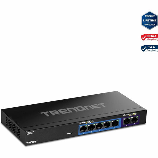 TRENDnet 7-Port Multi-Gig Switch 5 x 1G RJ-45 Base-T Ports 2 x 2.5G RJ-45 Ports 20Gbps Switching Capacity Wall Mountable Plug & Play Network Ethernet Switch Lifetime Protection BlackTEG-S327