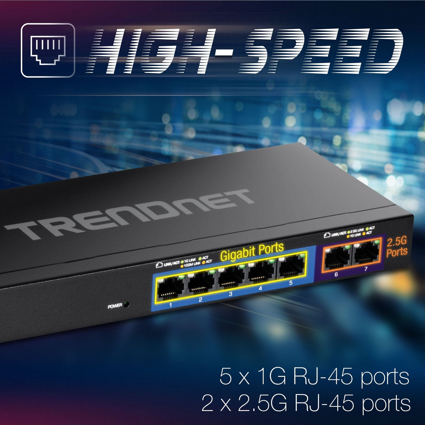 TRENDnet 7-Port Multi-Gig Switch 5 x 1G RJ-45 Base-T Ports 2 x 2.5G RJ-45 Ports 20Gbps Switching Capacity Wall Mountable Plug & Play Network Ethernet Switch Lifetime Protection BlackTEG-S327