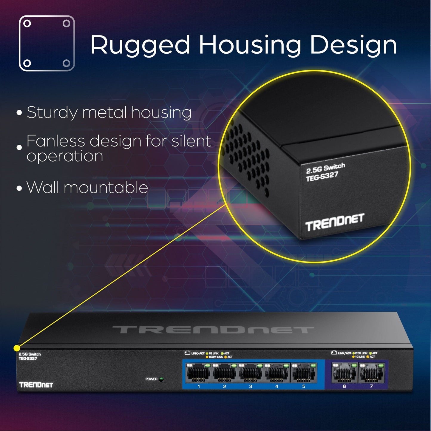 TRENDnet 7-Port Multi-Gig Switch 5 x 1G RJ-45 Base-T Ports 2 x 2.5G RJ-45 Ports 20Gbps Switching Capacity Wall Mountable Plug & Play Network Ethernet Switch Lifetime Protection BlackTEG-S327