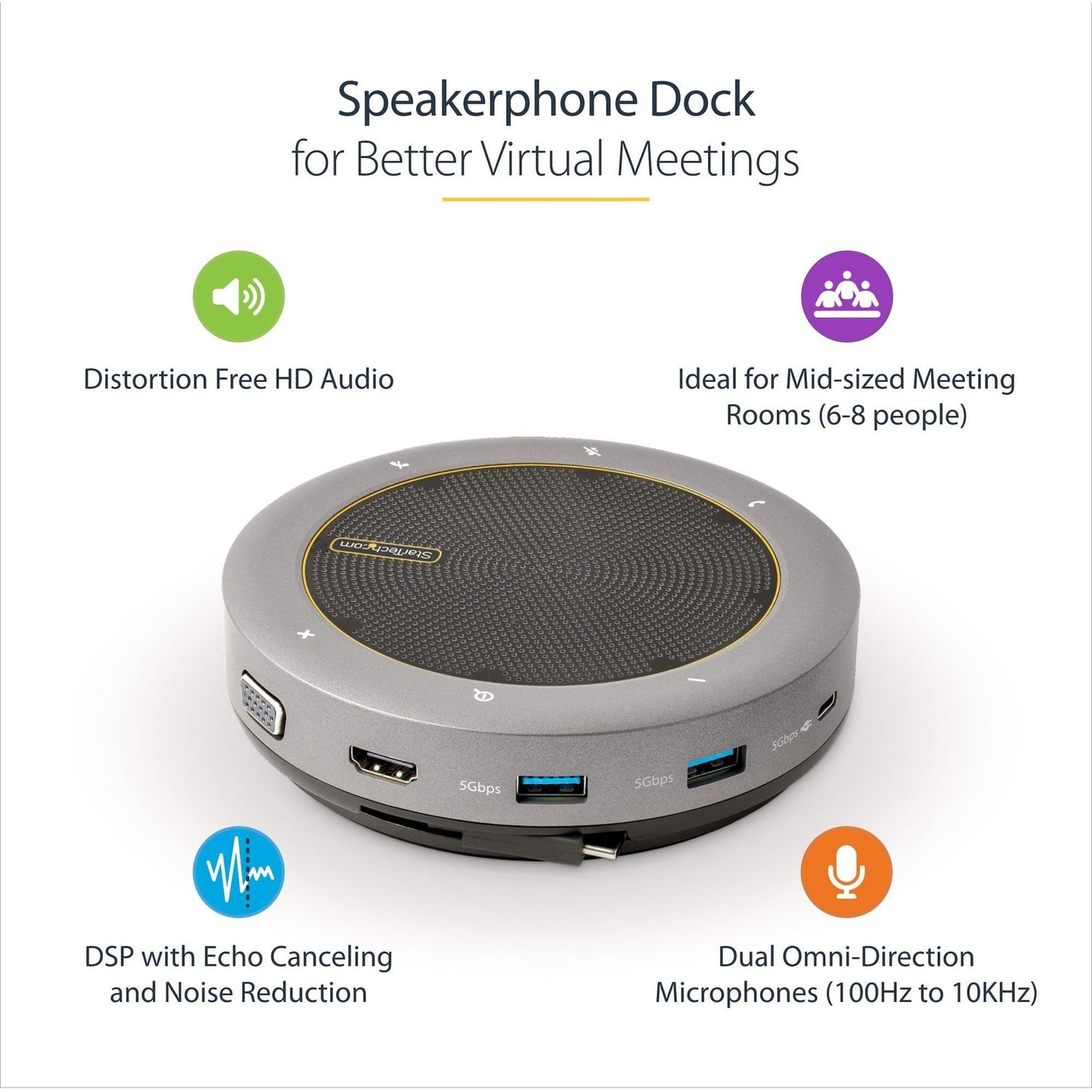 StarTech.com USB-C Speakerphone Docking Station Mini Portable Conference Speaker/Audio Dock VGA/4K HDMI USB Hub Teams/Zoom/Softphone