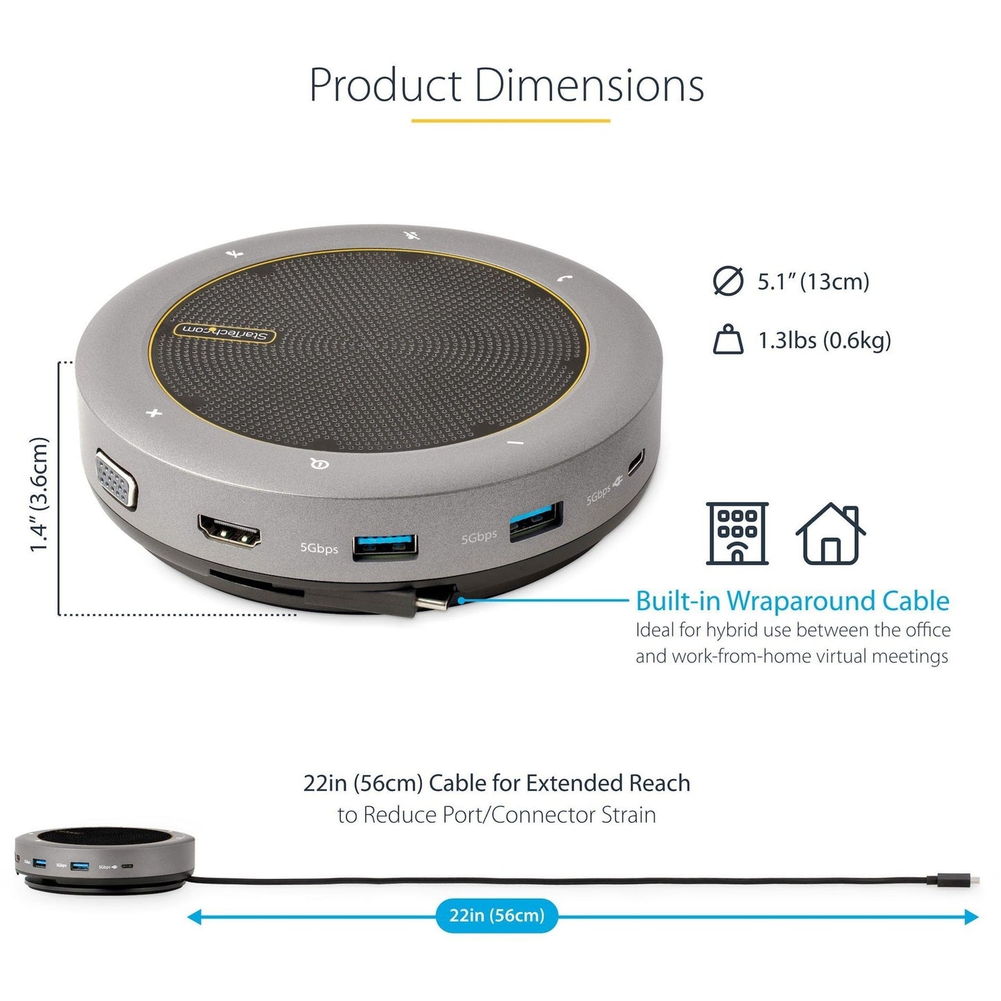 StarTech.com USB-C Speakerphone Docking Station Mini Portable Conference Speaker/Audio Dock VGA/4K HDMI USB Hub Teams/Zoom/Softphone